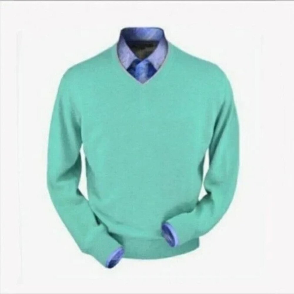 J McLaughlin Mens Sweater Aqua Green Size M Pullover Long Sleeves V-Neck